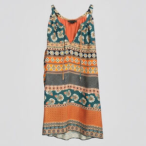 Willi Smith Boho Print Sleeveless Shift Dress M Lined Summer Festival Beach